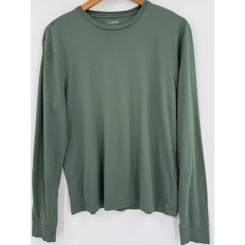 J.Crew Men's Long-Sleeve Washed Jersey Crewneck Tee | Green | Small